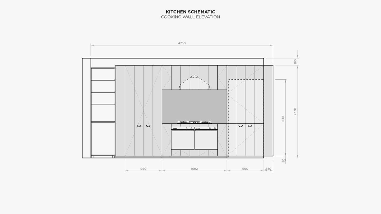 Carole Whiting's Kitchen Schematic Cooking Wall Elevation.