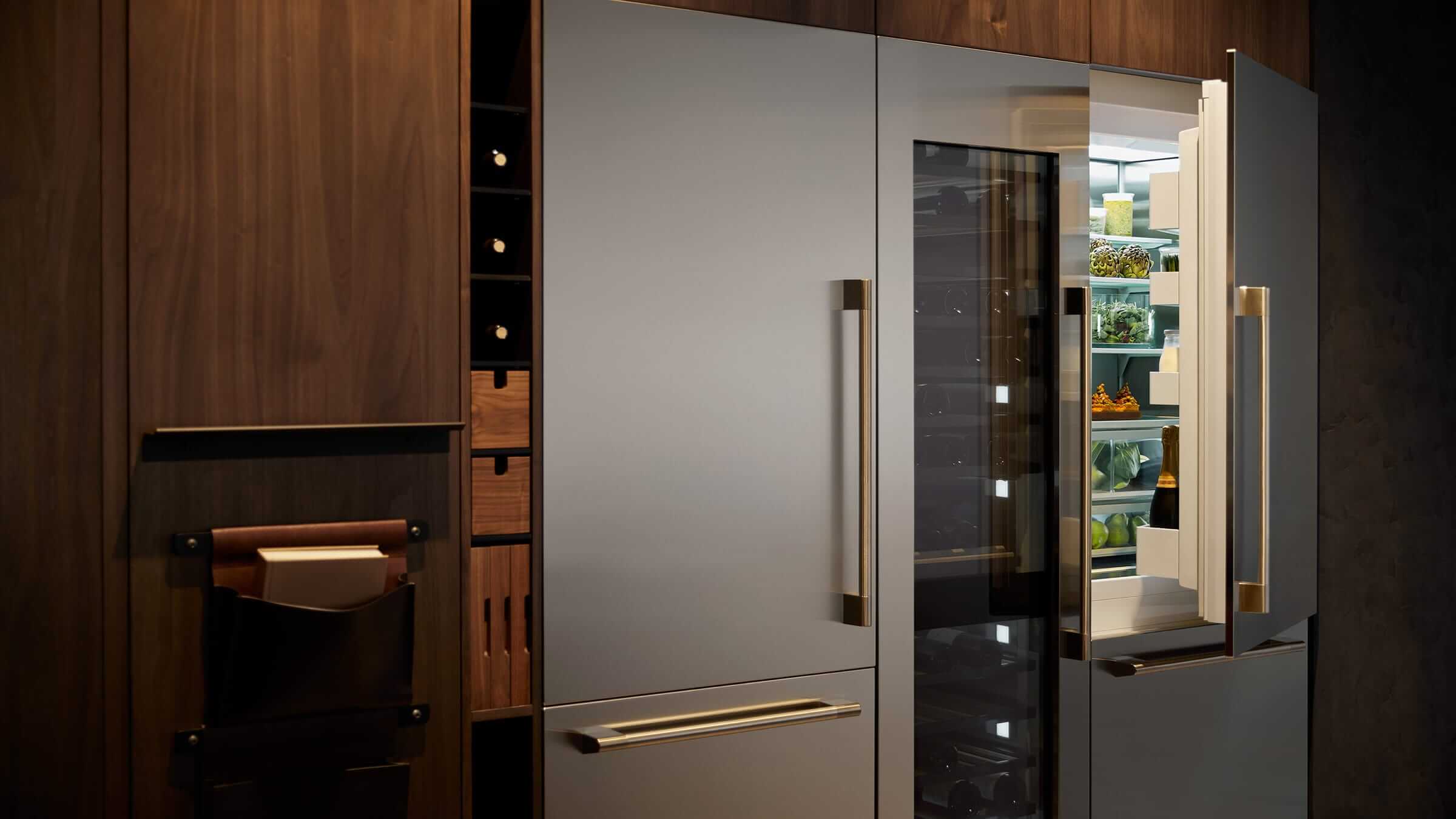 Professional-style kitchen featuring integrated large-capacity bottom freezer refrigeration