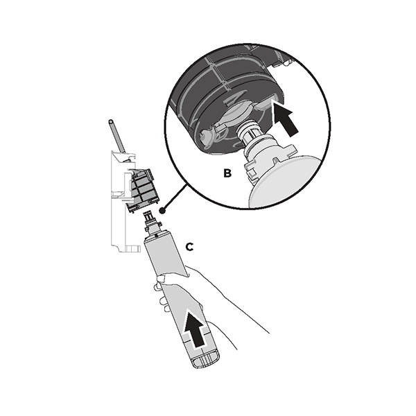 diagram showing the alignment of a water filter to a filter head