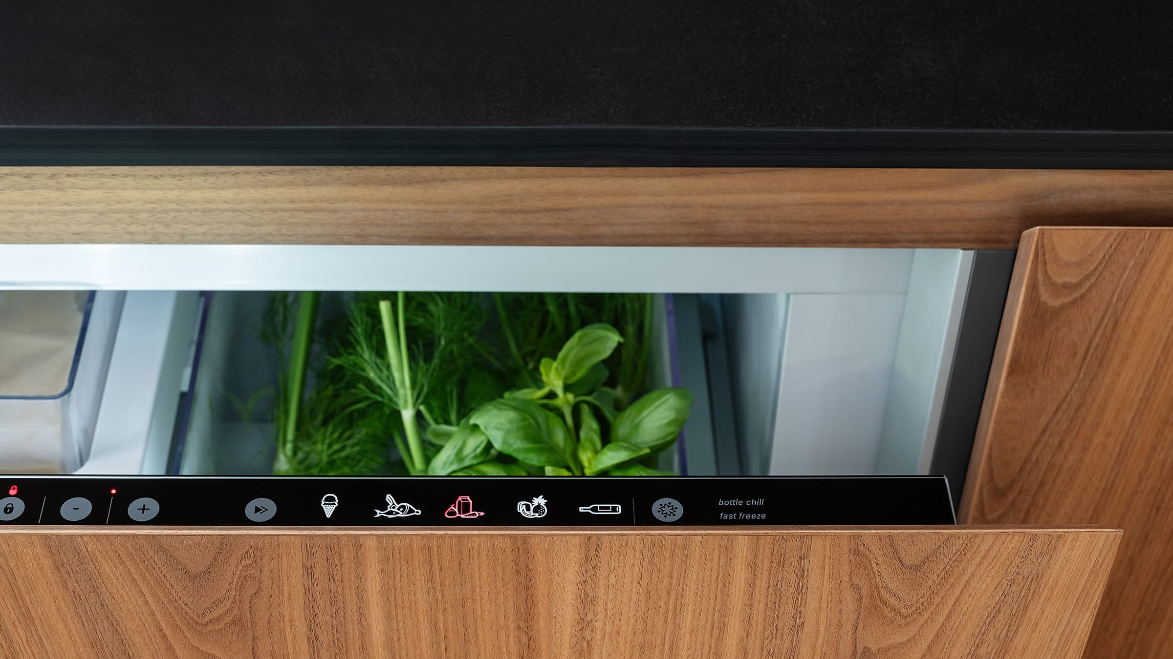 Fisher & Paykel Integrated CoolDrawer™ multi-temperature drawer top view showing controls
