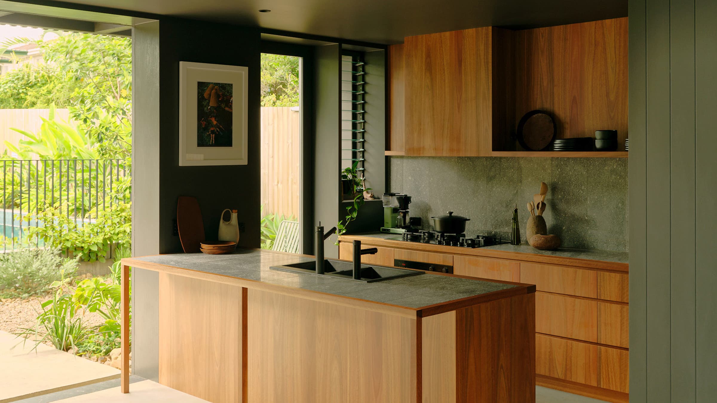 Kitchen view showing the Minimal Gas Cooktop.