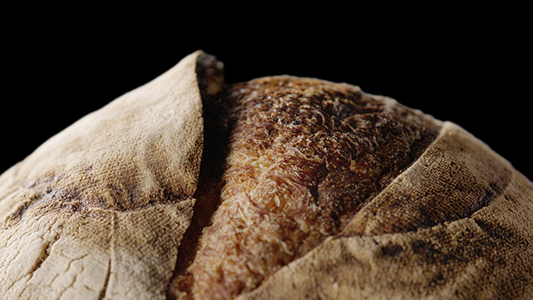Close up of a baked sourdough bread