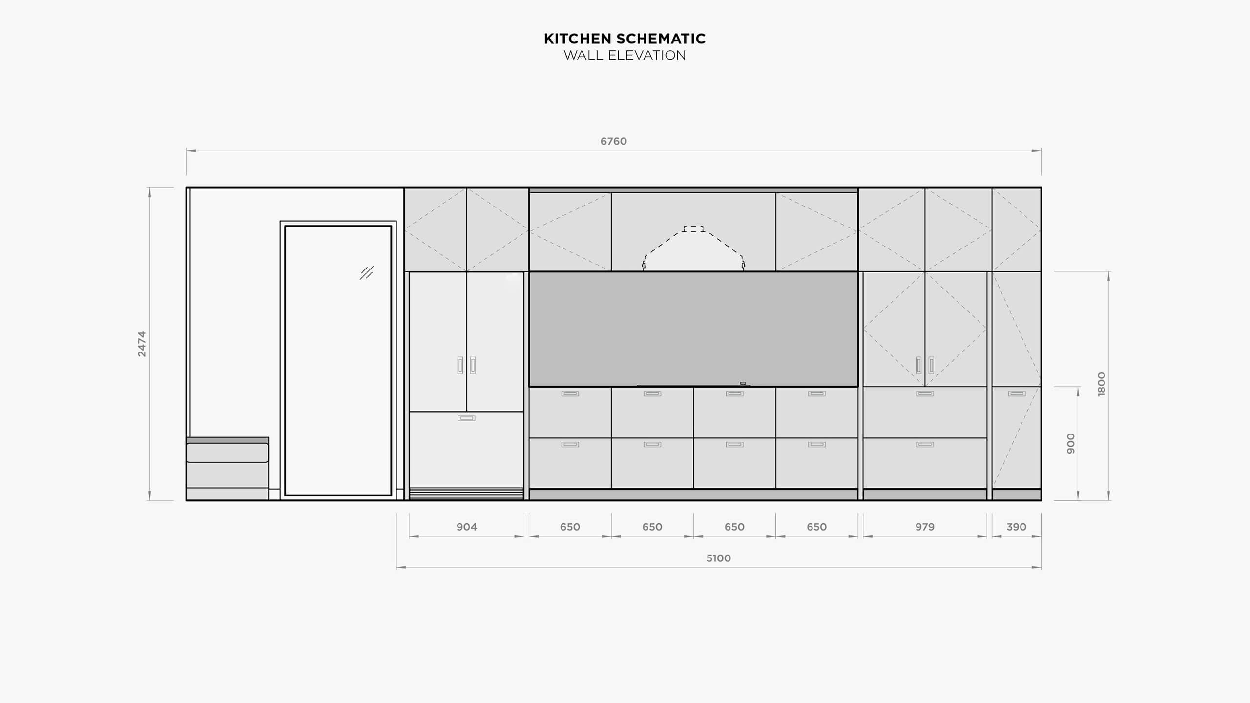 Hahei House Kitchen Schematic Wall Elevation Plan.