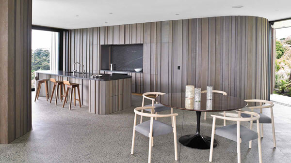 Headland House's Organic Cedar Clad Kitchen and Dining Room