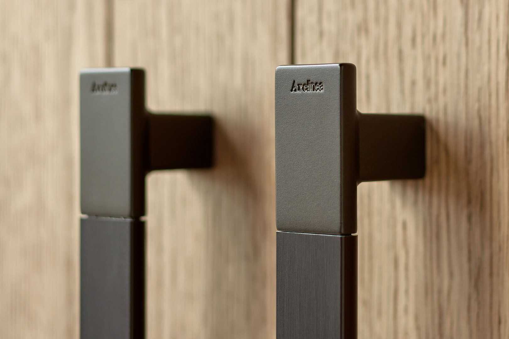 shot of the kitchen's wood detail and handles 