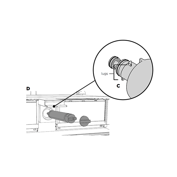 diagram showing correct alignment of the water filter to the filter housing.