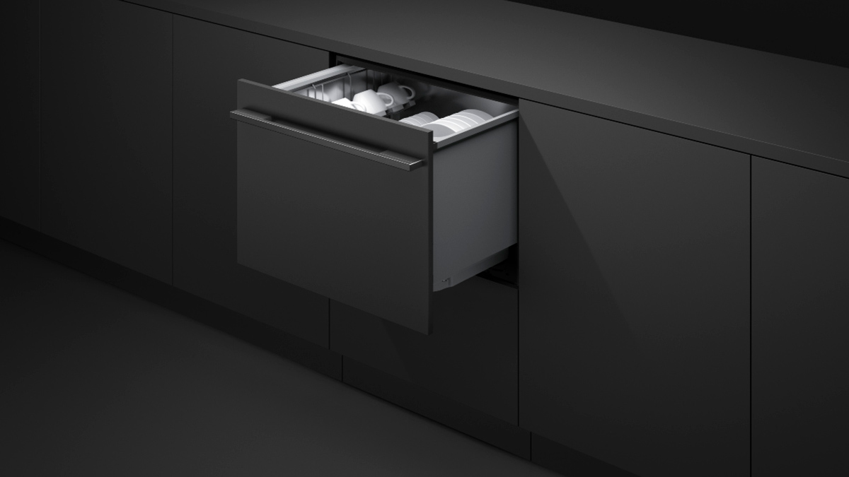 Single DishDrawer™ Dishwashers can be distributed anywhere in the kitchen, including either side of the sink.