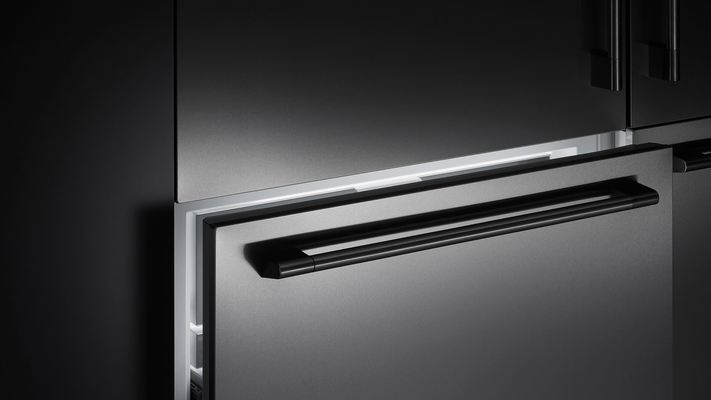 Integrated refrigeration columns installed with custom wooden door panels