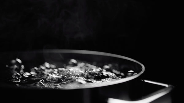 Close up on a pot of boiling water