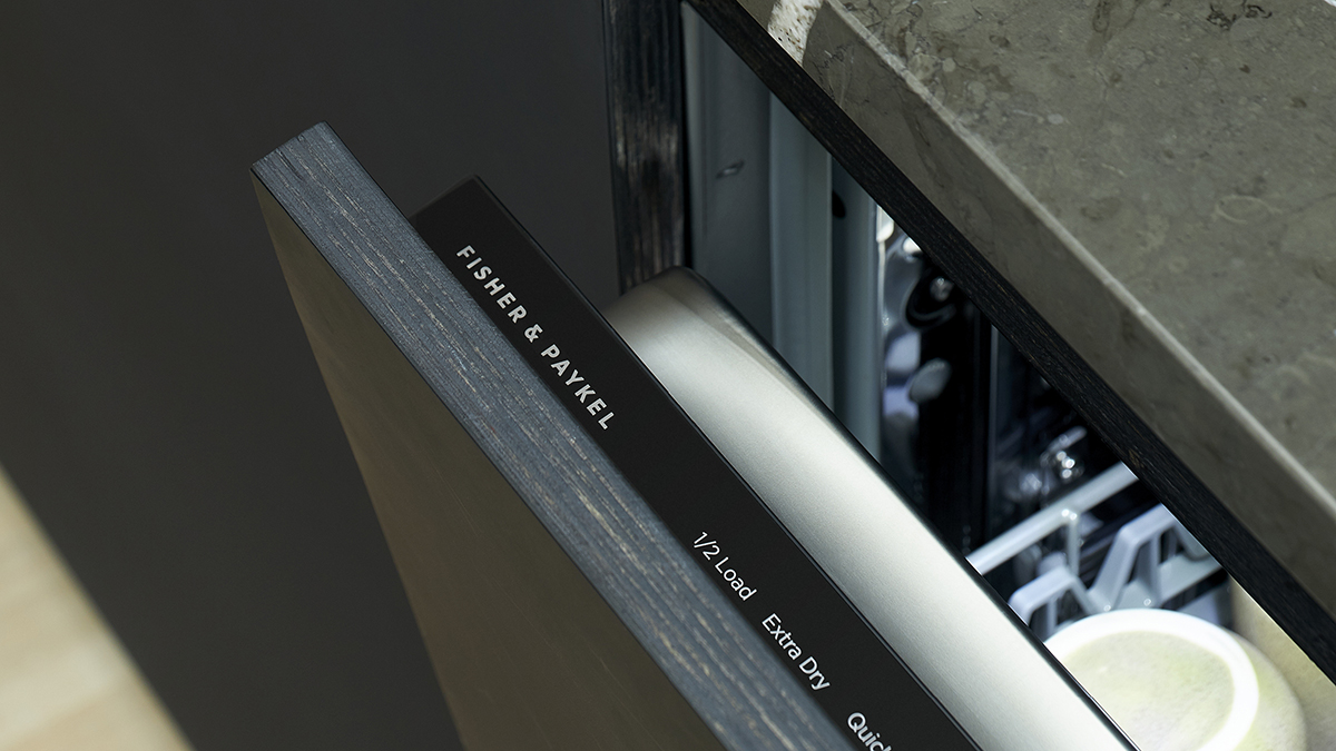 close up of a Fisher & Paykel DishDrawer™ Dishwasher slightly ajar
