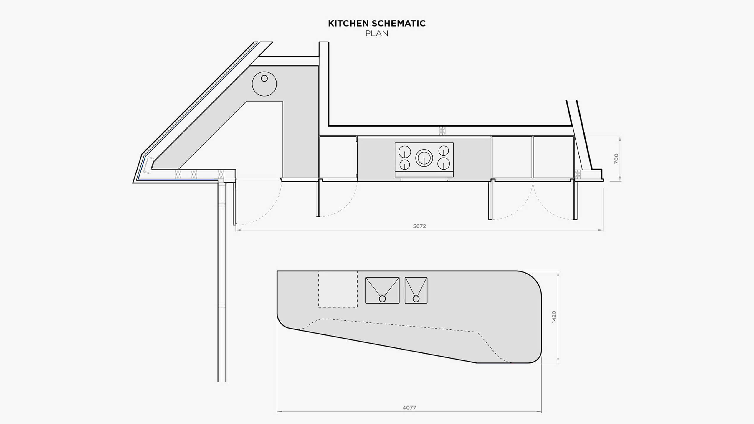 Headland House Kitchen Schematic Plan.