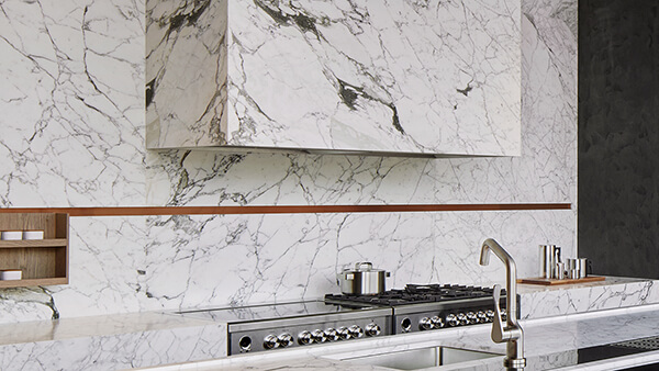 Modern Kitchen featuring Stainless Marble Backsplash and benchtop