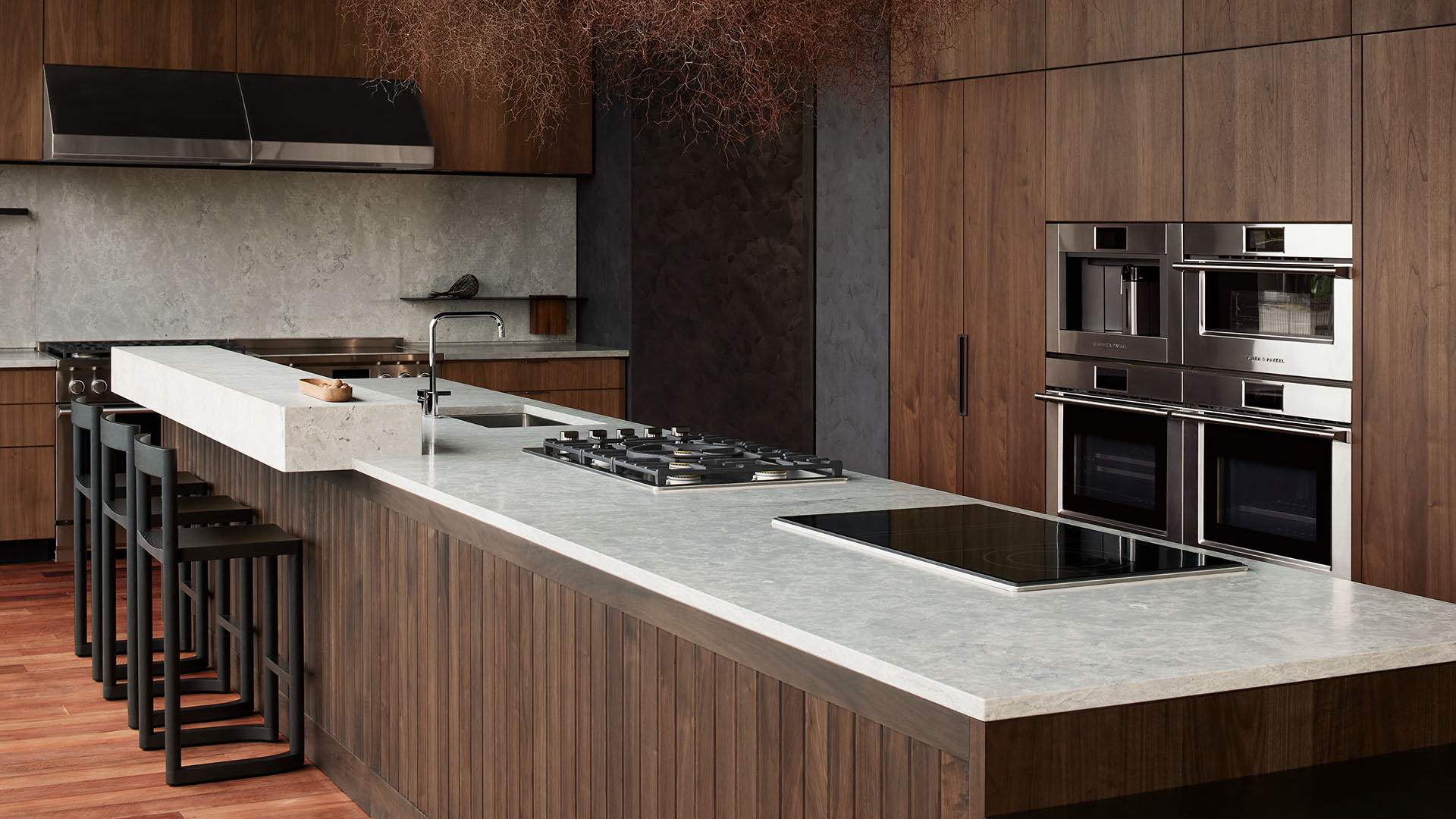 Shot of the kitchen island, showcasing the Contemporary Gas Cooktop