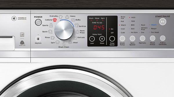 Closeup of Washing Machine Dials and Button Panel.