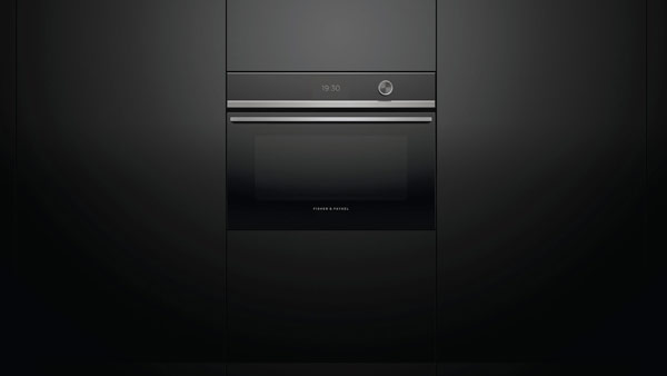 Built-in Convection Speed Oven Set into Black Cabinetry.