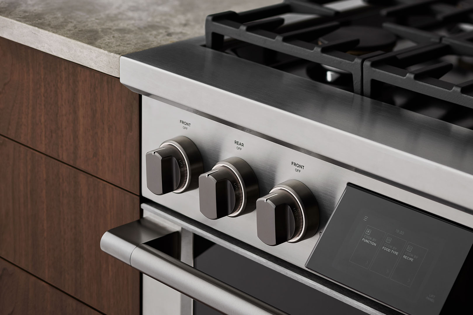 Close up of the high-grade stainless-steel oven and hob