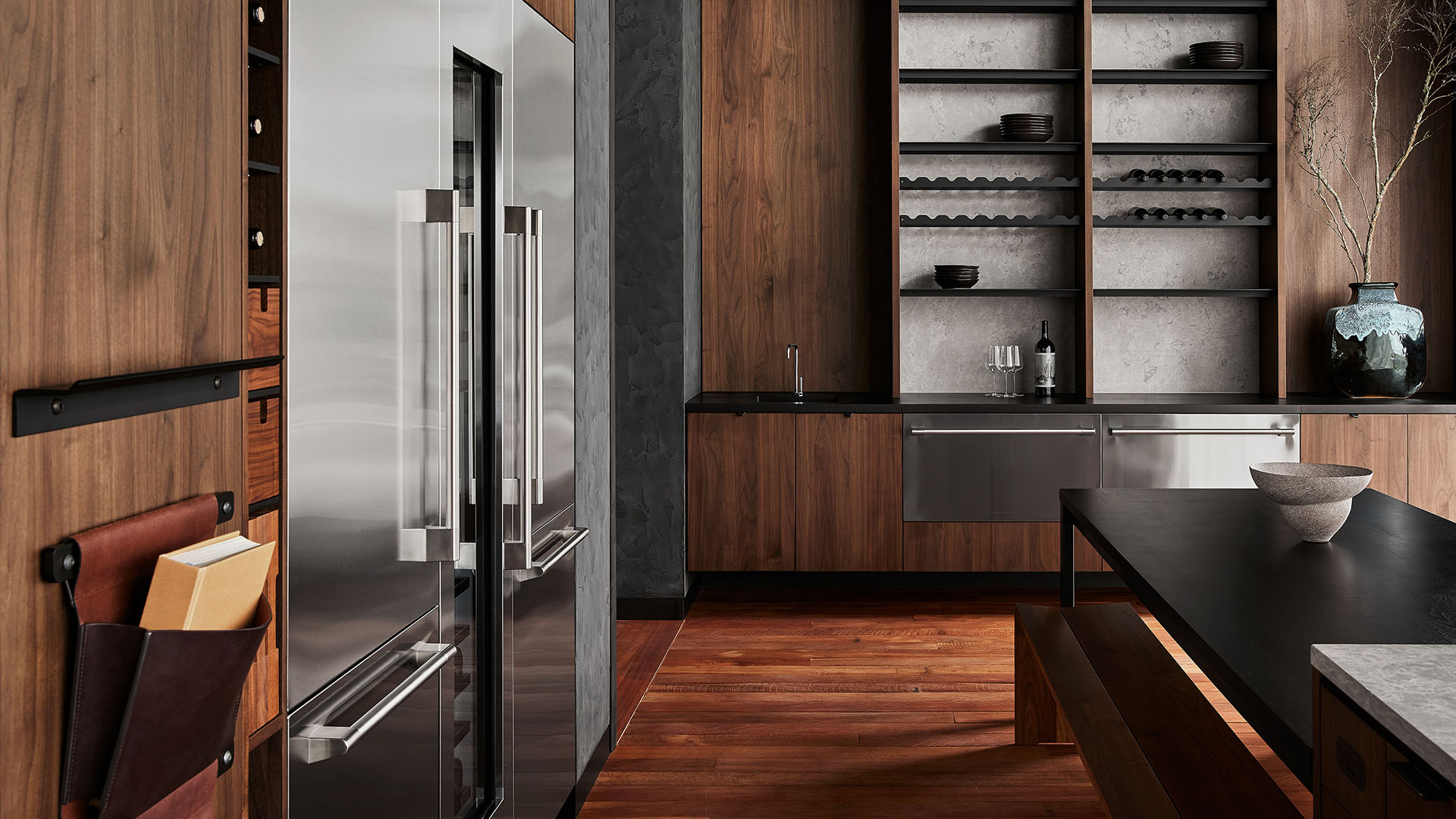 The high-grade stainless-steel refrigerators and wall-hung wet bar