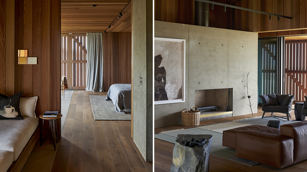 A view of the hallway into the master bedroom; Interior shot of the living room.