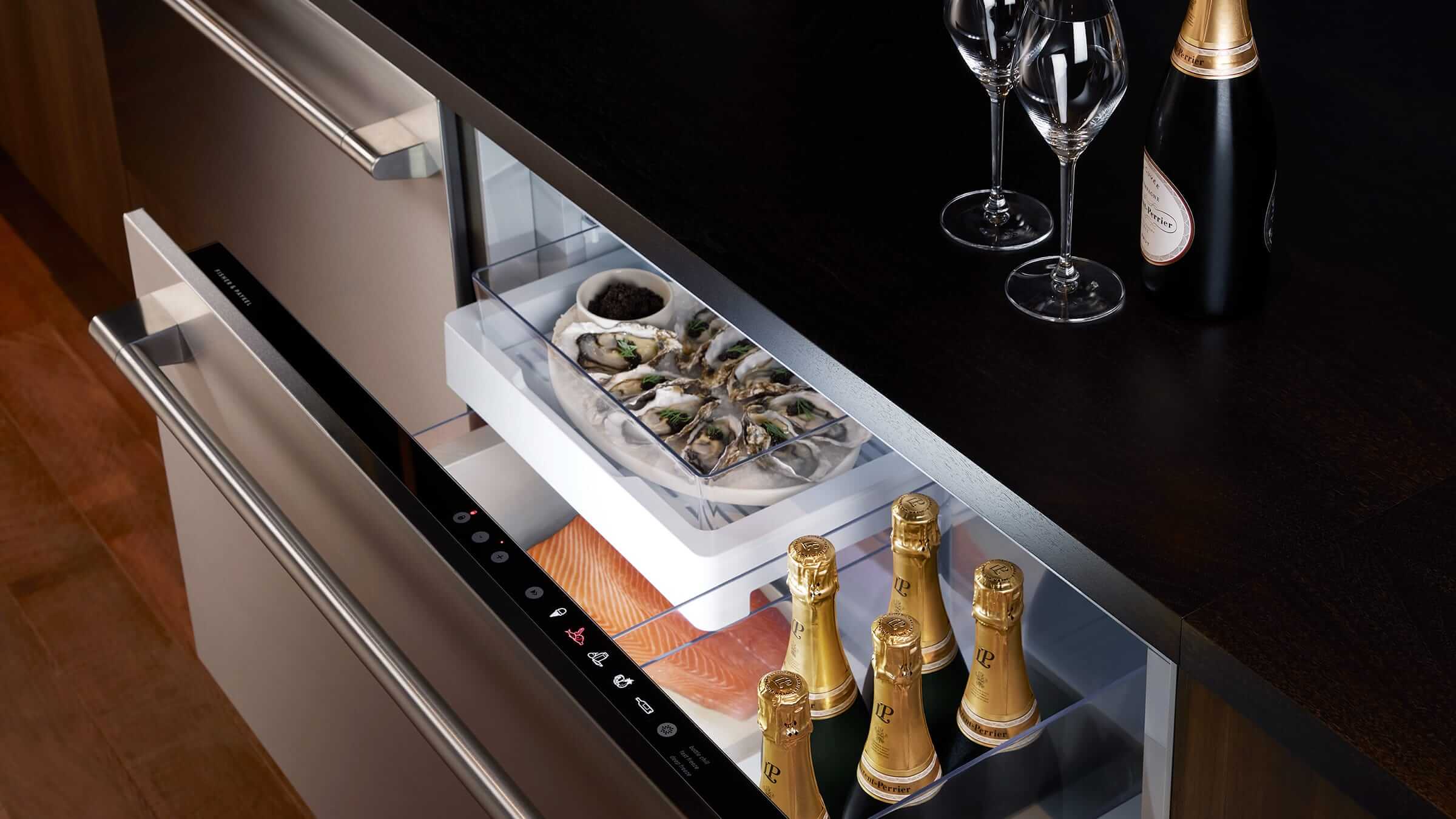 Undercounter refrigeration placed in an entertaining zone