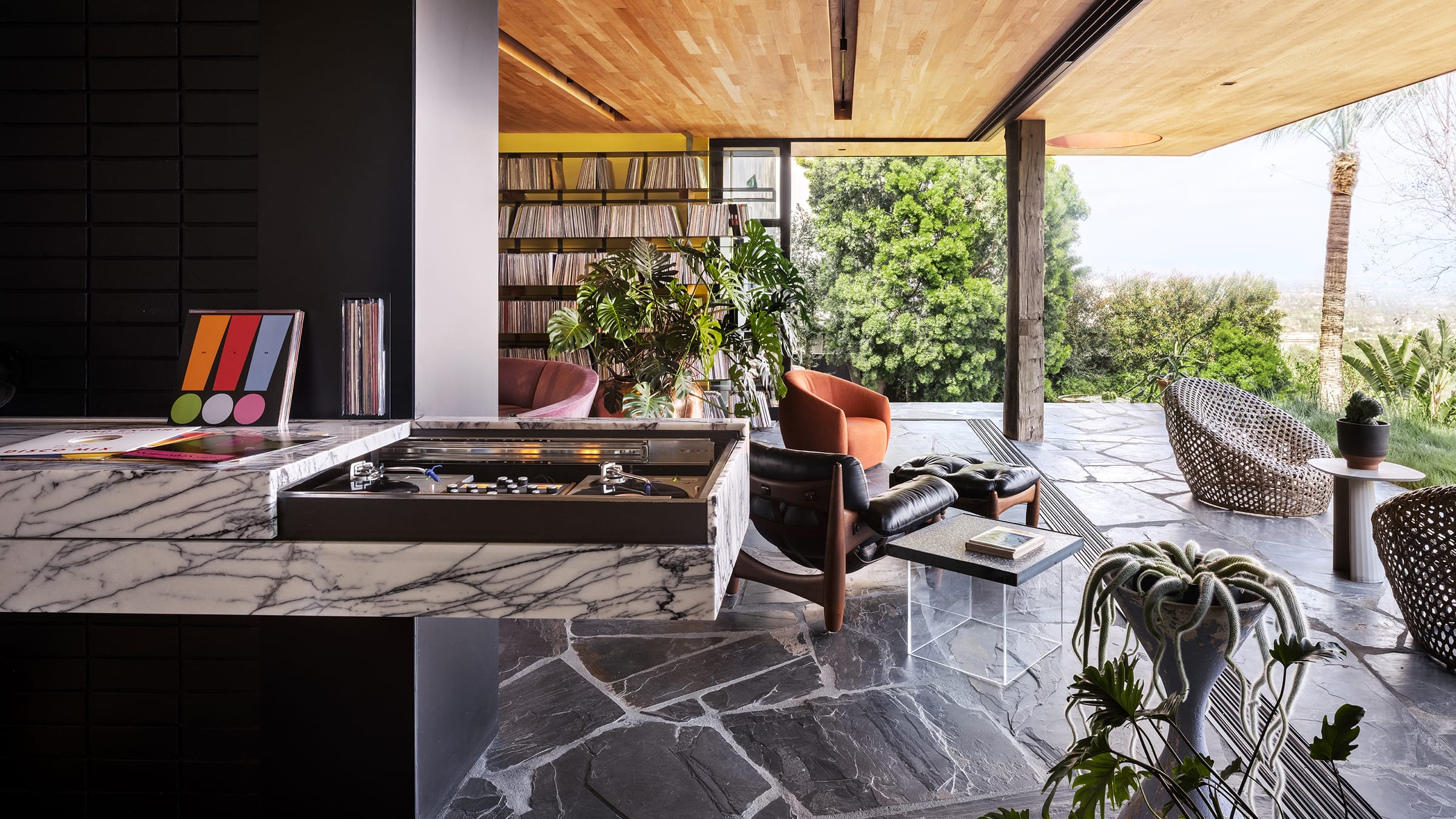 stained-black wood features beautiful outdoor lounge