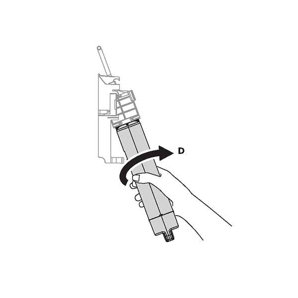 diagram showing how to rotate a water filter to detach it from the filter head