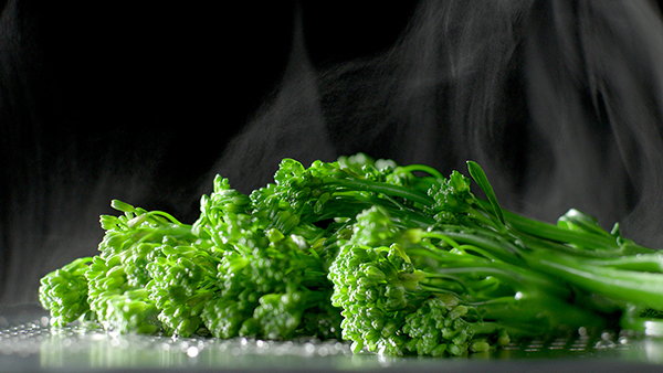 Close up of steamed broccolini