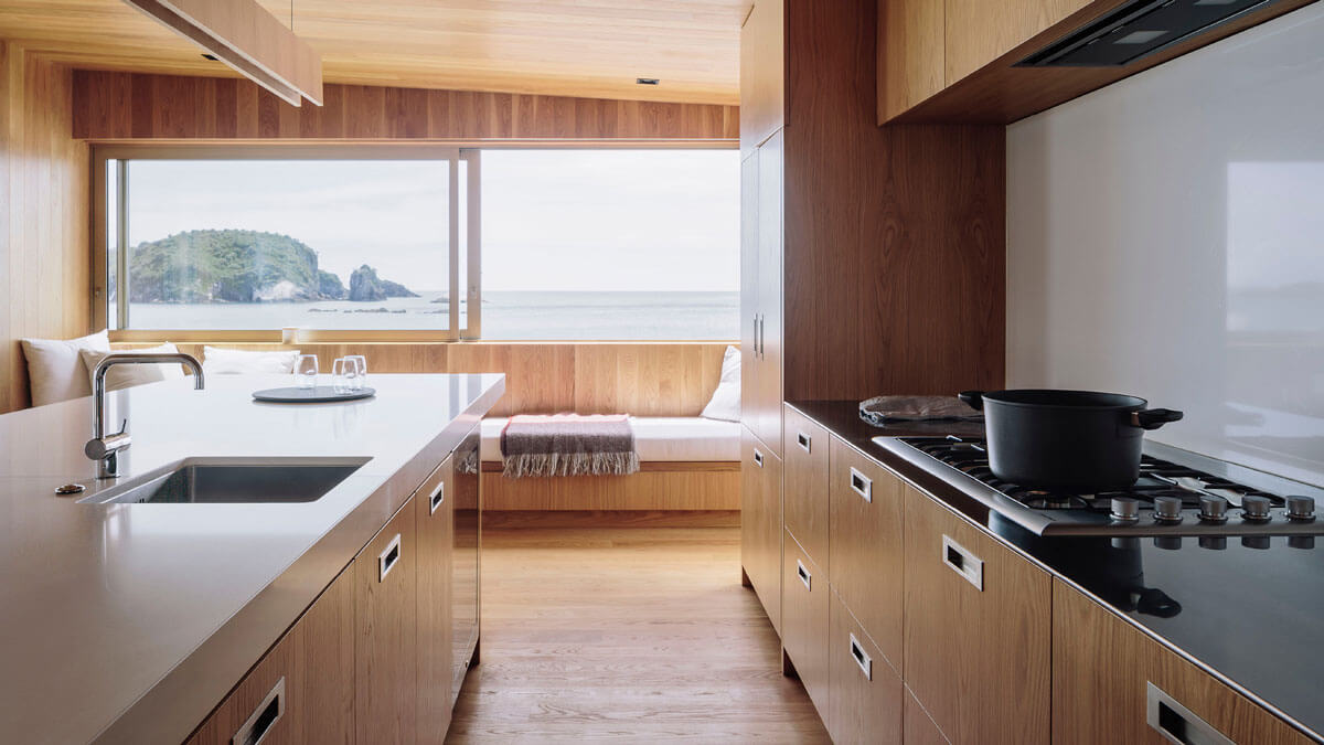 Hahei House Kitchen with Coastal View.