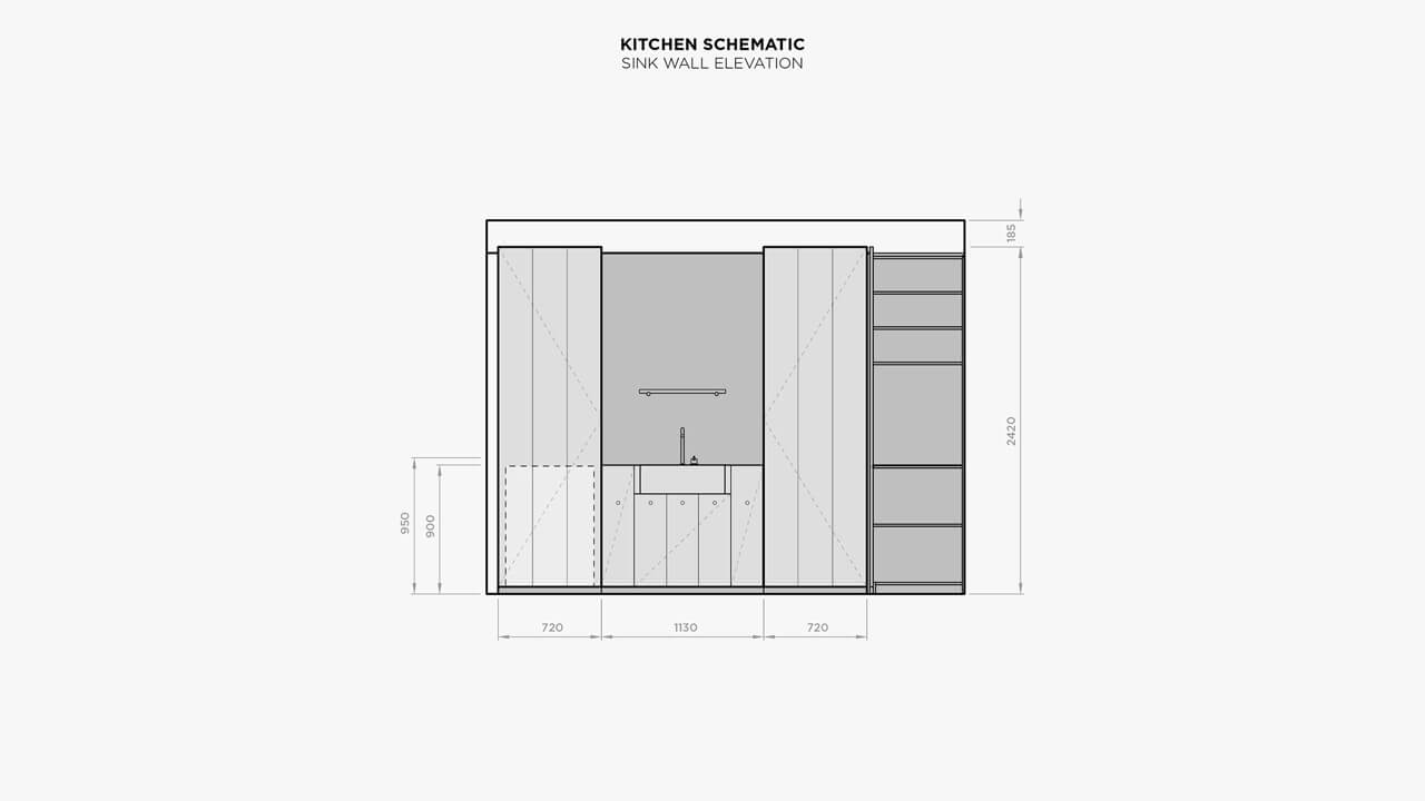 Carole Whiting's Kitchen Schematic Sink Wall Elevation.