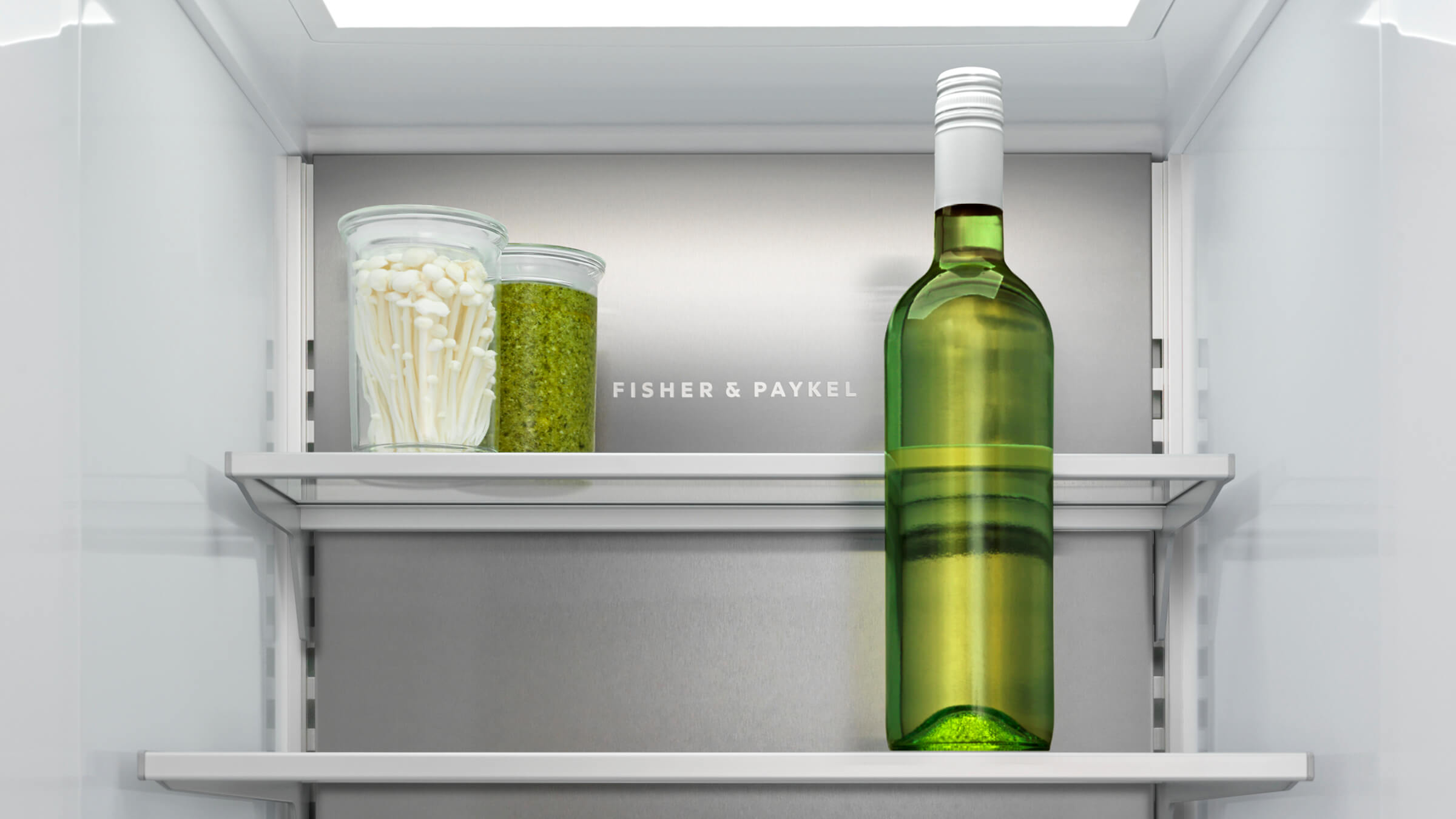 Adjustable shelving within a refrigerator showing flexible storage options