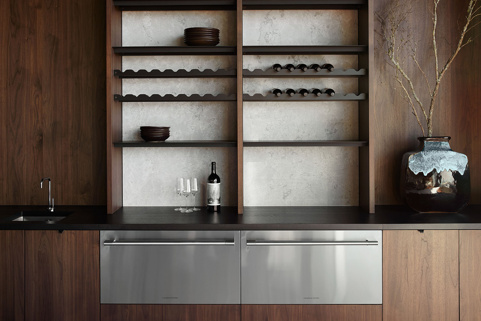 The wall-hung wet bar and CoolDrawer modules
