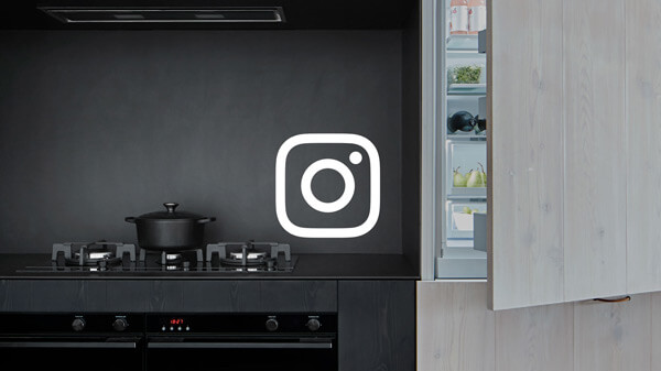Instagram Logo Over an Image of Caroline Whiting's Appartment Kitchen.