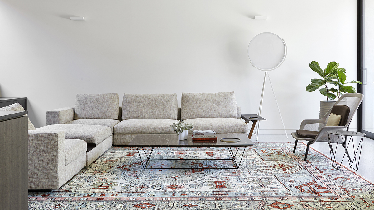 View of the living room showcasing light furniture