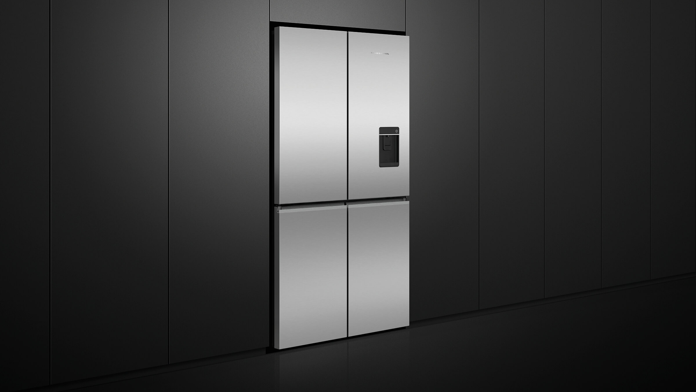 Freestanding stainless steel refrigerator with a contemporary single-door design