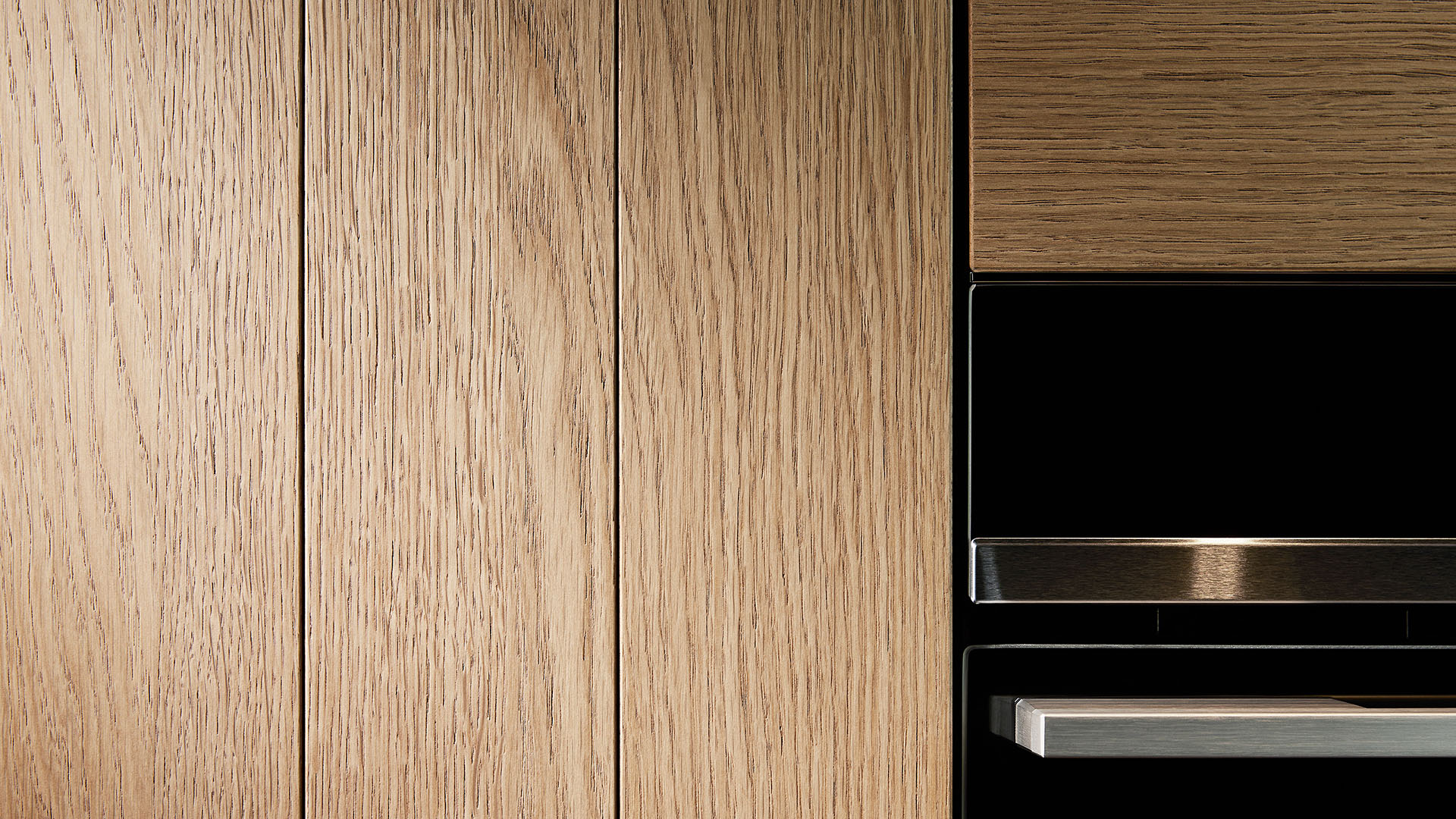 Shot of the kitchen's wood detail, alongside the Minimal Oven