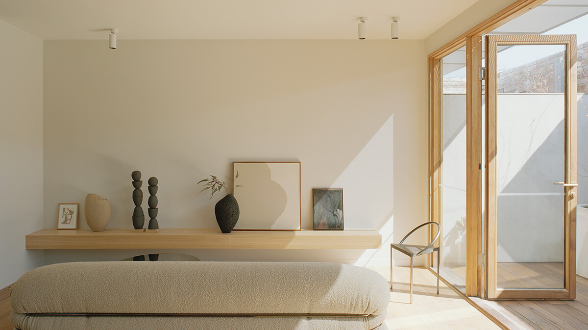 view of the living room showcasing light furniture