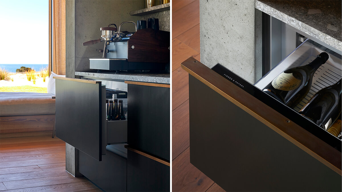 Close up of an open CoolDrawer™ that is storing wine bottles.