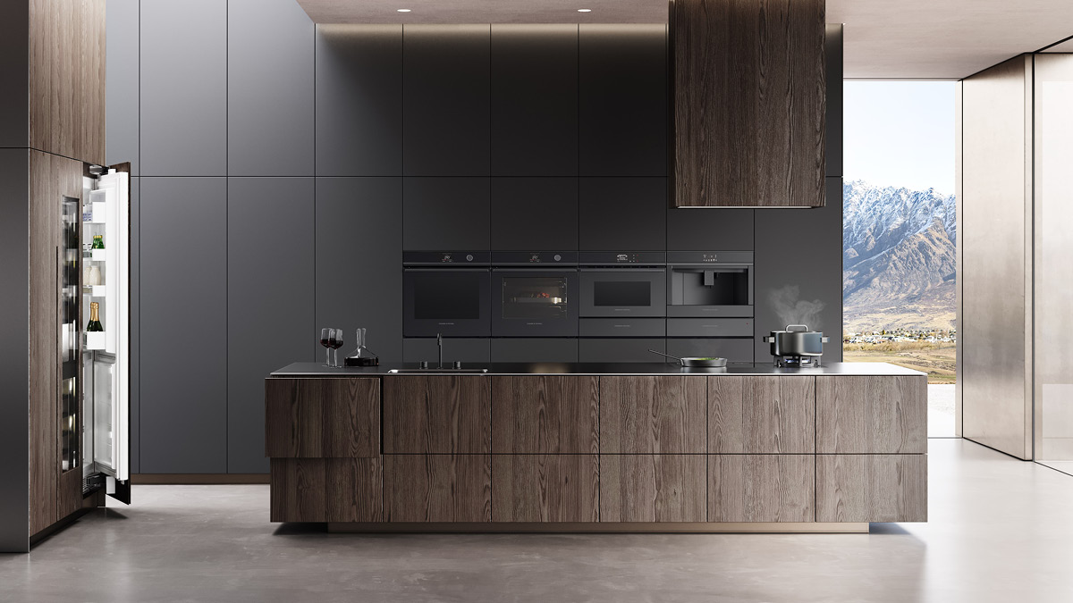 contemporary light material kitchen render.