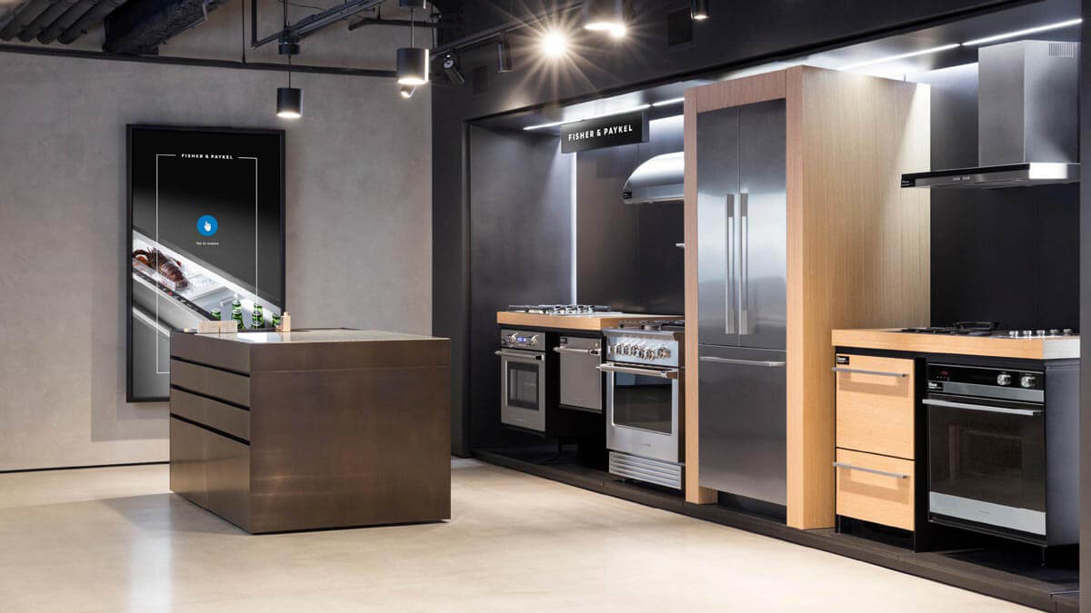 Lineup of Premium Fisher and Paykel Kitchen Appliances at Costa Mesa Showroom.