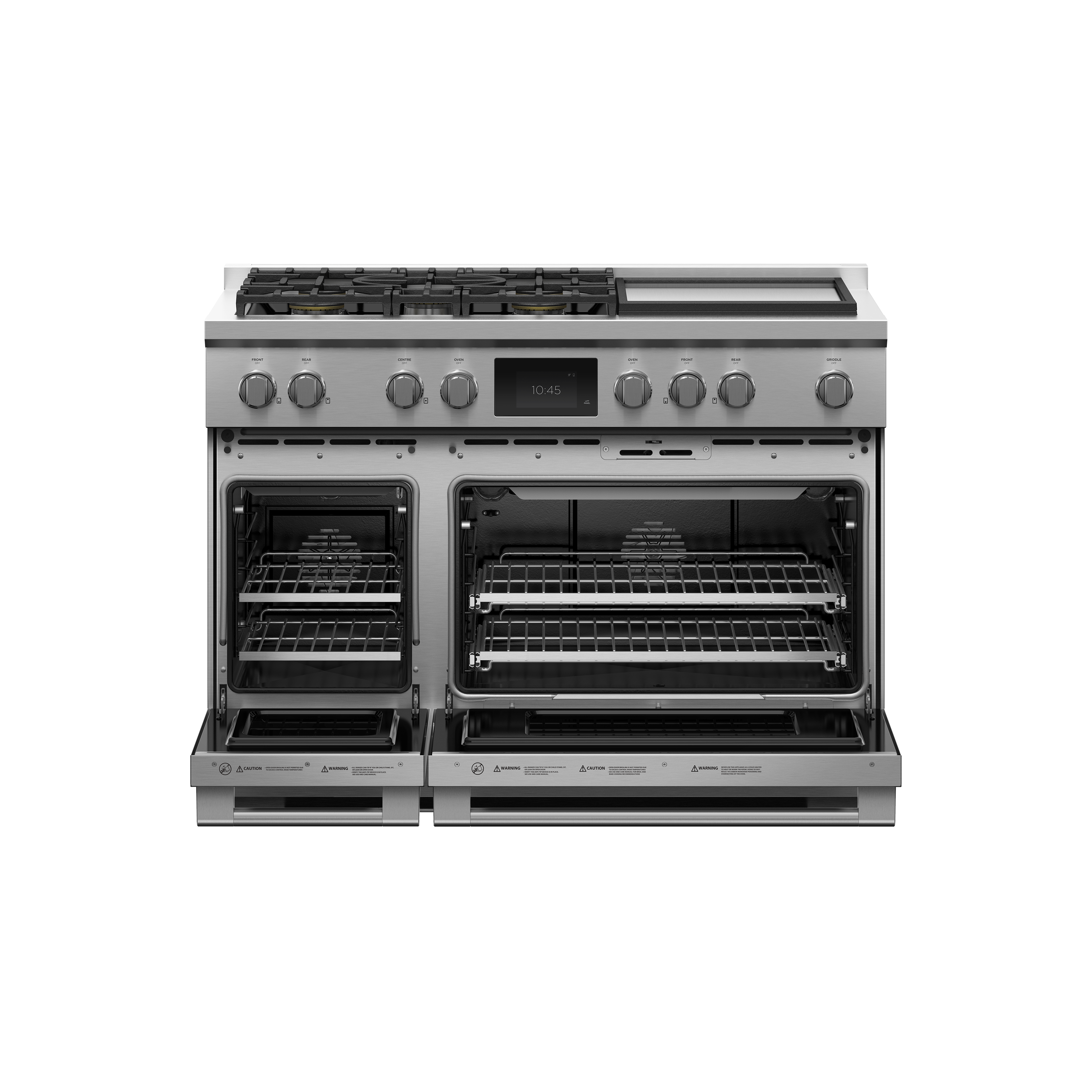 Fisher and Paykel Dual Fuel Range, 48", 5 Burners with Griddle, Self-cleaning, LPG